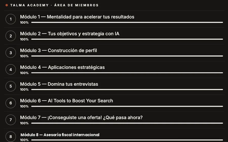 El área de miembros de Talma Academy