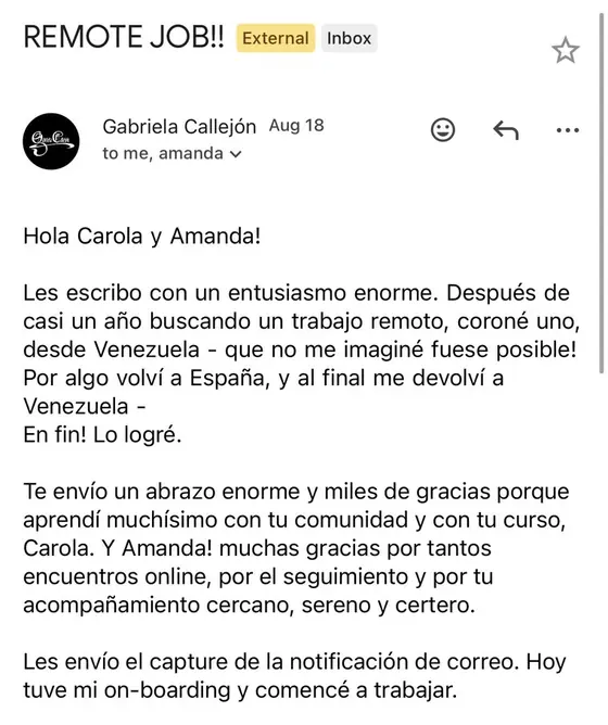 Entrevista u oferta conseguida por una alumna de Talma Academy