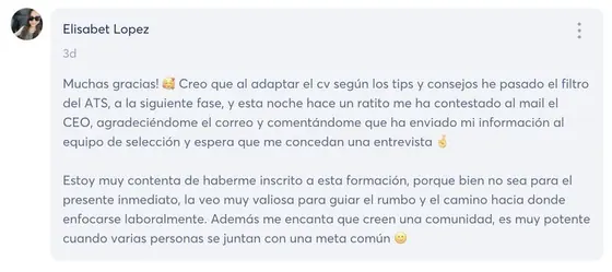 Entrevista u oferta conseguida por una alumna de Talma Academy