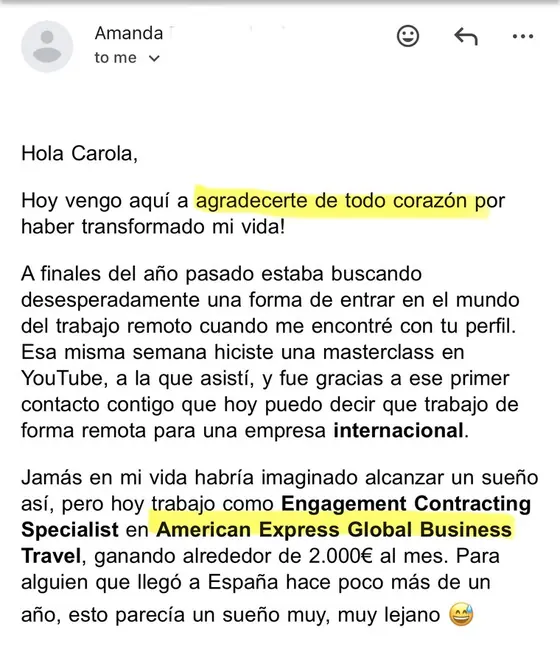 Entrevista u oferta conseguida por una alumna de Talma Academy