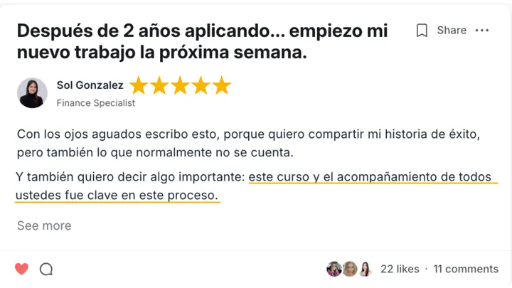 Mensaje de una alumna en la comunidad de Talma Academy
